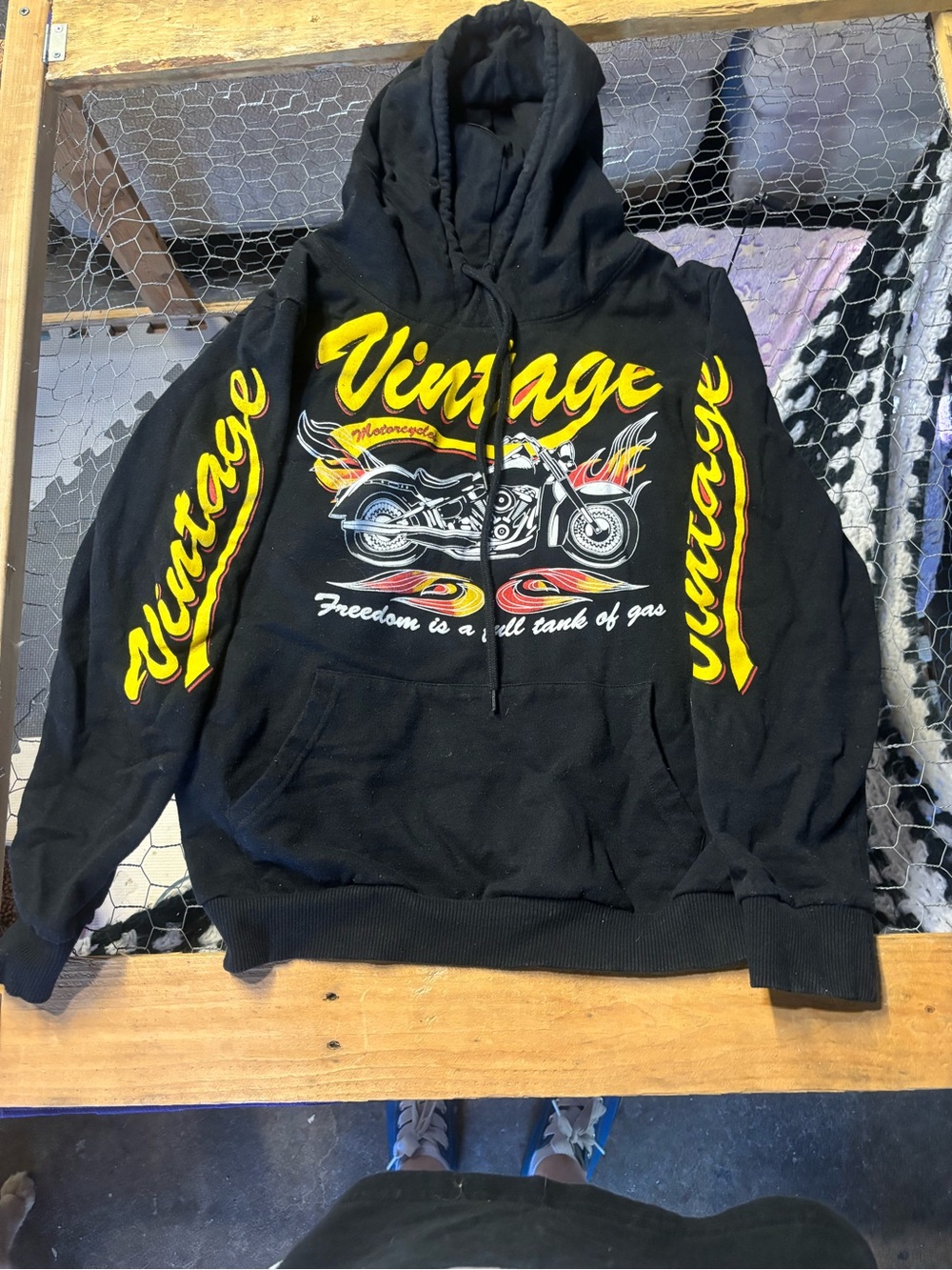 Black Cotton Hoodie with yellow Logo